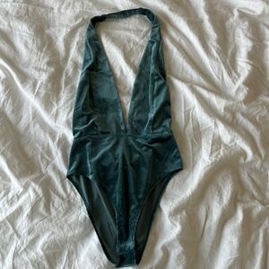 F21 Backless Velvet Bodysuit